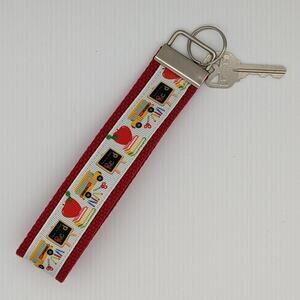 Keychain Wristlet School Teacher Fabric Key FOB Apples Pencils Bus Gift Educator